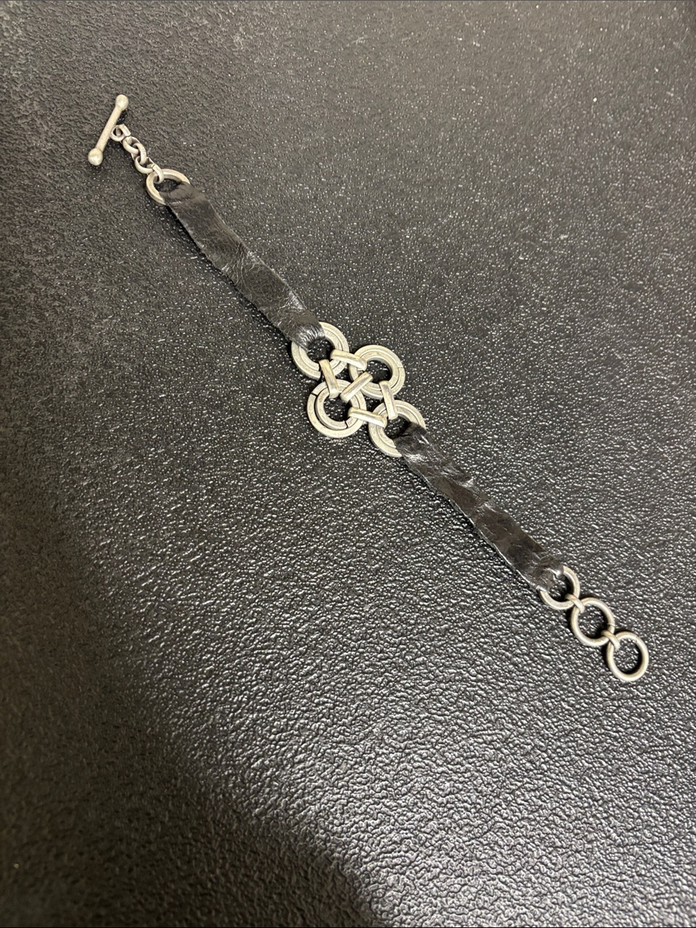 Black Leather and Silver Celtic Knot Bracelet - Women Jewelry